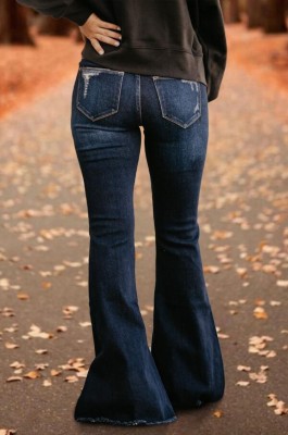 Winter Blue Ripped Bell Bottom Jeans