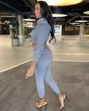 Autumn Grey Tight Crop Top and Pants Two Piece Set