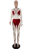 Winter Red Patch Sexy Long Sleeve Party Jumpsuit
