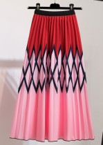 Autumn Print High Waist Pleated Maxi Skirt