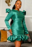 Winter Green Formal Mermaid Long Sleeve Party Dress