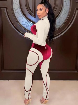 Winter Red Patch Sexy Long Sleeve Party Jumpsuit