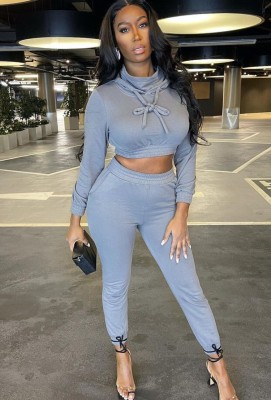 Autumn Grey Tight Crop Top and Pants Two Piece Set