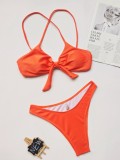 Orange Two Piece Tied Rib Strap Swimwear