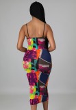 Autumn Multi-Color Print Strap Midi Party Dress
