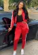 Winter Red Stripes Zipper Jacket and Pants Two Piece Tracksuit