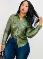 Winter Green Leather Long Sleeve Top
