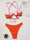 Orange Two Piece Tied Rib Strap Swimwear