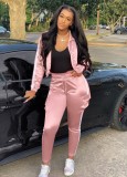 Winter Pink Stripes Zipper Jacket and Pants Two Piece Tracksuit