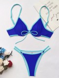 Blue Two Piece Push Up Hollow Out Strap Swimwear