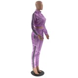 Winter Purple Stripes Zipper Jacket and Pants Two Piece Tracksuit