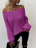 Winter Purple Off Shoulder Loose Sweater Top