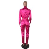 Winter Rose Stripes Zipper Jacket and Pants Two Piece Tracksuit
