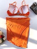 Orange Three Piece Push Up Strap Cover Up Swimwear