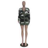 Winter Green Knit Camo Print Full Sleeve Regular Cardigans