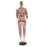 Winter Pink Stripes Zipper Jacket and Pants Two Piece Tracksuit