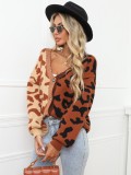 Winter Leopard Print V-Neck Long Sleeve Sweater Coat