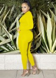 Autumn Yellow Blank Tight Zipper Hoodies and Pants Two Piece Set