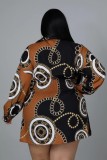 Autumn Black Print Long Sleeves Plus Size Blouse Dress