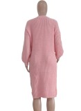 Winter Pink Full Sleeves Long Cardigans with Pockets