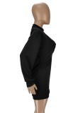 Autumn Black Halter Crop Top and Deep-V Sweatshirt Dress Two Piece Set