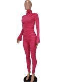 Winter Rose Long Sleeves Ruched Bodycon Party Sexy Jumpsuit