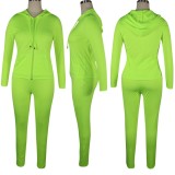 Autumn Green Blank Tight Zipper Hoodies and Pants Two Piece Set