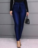 Winter Blue Leather High Waist Tight Trousers
