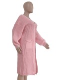 Winter Pink Full Sleeves Long Cardigans with Pockets