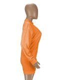 Autumn Orange Halter Crop Top and Deep-V Sweatshirt Dress Two Piece Set