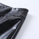 Winter Black Zipper Slim Pu Leather Pant