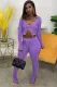 Fall Sxey Purple Irregular Collar Long Sleeve Crop Top And Pant Two Piece Set