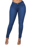 Winter Fashion Blue Solid Slim Jeans