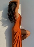 Summer Sexy Orange Straps Slit Long Dress