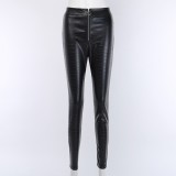 Winter Black Zipper Slim Pu Leather Pant
