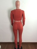 Fall Sxey Orange Irregular Collar Long Sleeve Crop Top And Pant Two Piece Set