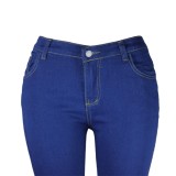 Winter Fashion Blue Solid Slim Jeans