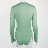 Winter Green Zipper High Neck Long Sleeve Bodysuit