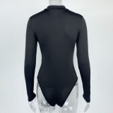 Winter Black Zipper High Neck Long Sleeve Bodysuit