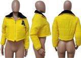 Winter Sport Yellow Contrast Letter Emb Long Sleeve Padding Jacket