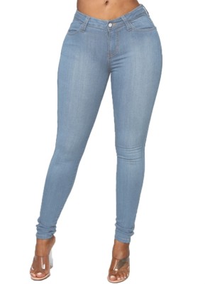 Winter Fashion Lt-Blue Solid Slim Jeans