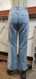 Fall Fahion Lt-Blue High Waist Loose Slit Jeans