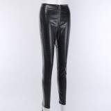 Winter Black Zipper Slim Pu Leather Pant