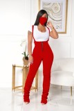 Fall Sexy Red Zipper Slim Sling Bib Jumpsuit