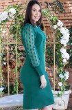 Fall Elegant Green Keyhole Puff Sleeve Bodycon Midi Dress