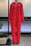 Christams Red Print Long Sleeve Zipper Hood Onesies Jumpsuit