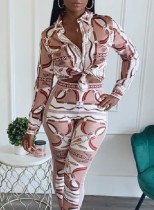 Fall Fashion Red Print Long Sleeve Shirt And Pant Two Piece Set