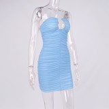 Summer Sexy Blue Rope Cut Out Sleeveless Ruffles Mini Dress
