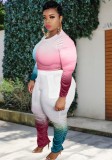 Winter Plus Size Casual Tie Dye Print Round Neck Long Sleeve And Pant Two Piece Set