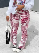 Winter Fashion Print Tassels Loose Pant